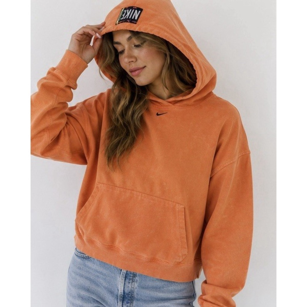 Y2K Nike Womens Atomic Orange Black Swoosh 80s Acid Wash Hooded  Sweatshirt Sz S - Picture 2 of 12